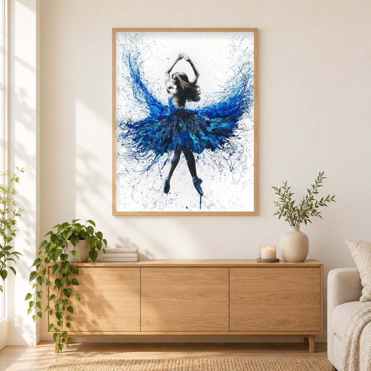 Zeitgenössische Tanzkunst als gerahmtes Diamond Painting im Wohnzimmer