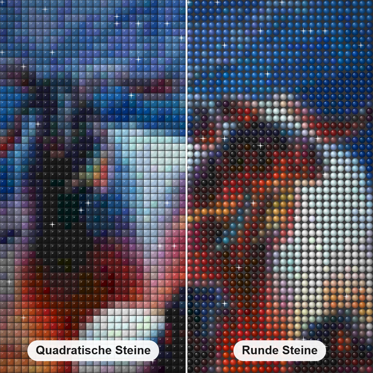 Ziegenfamilie Diamond Painting Nahaufnahme mit quadratischen und runden Steinen