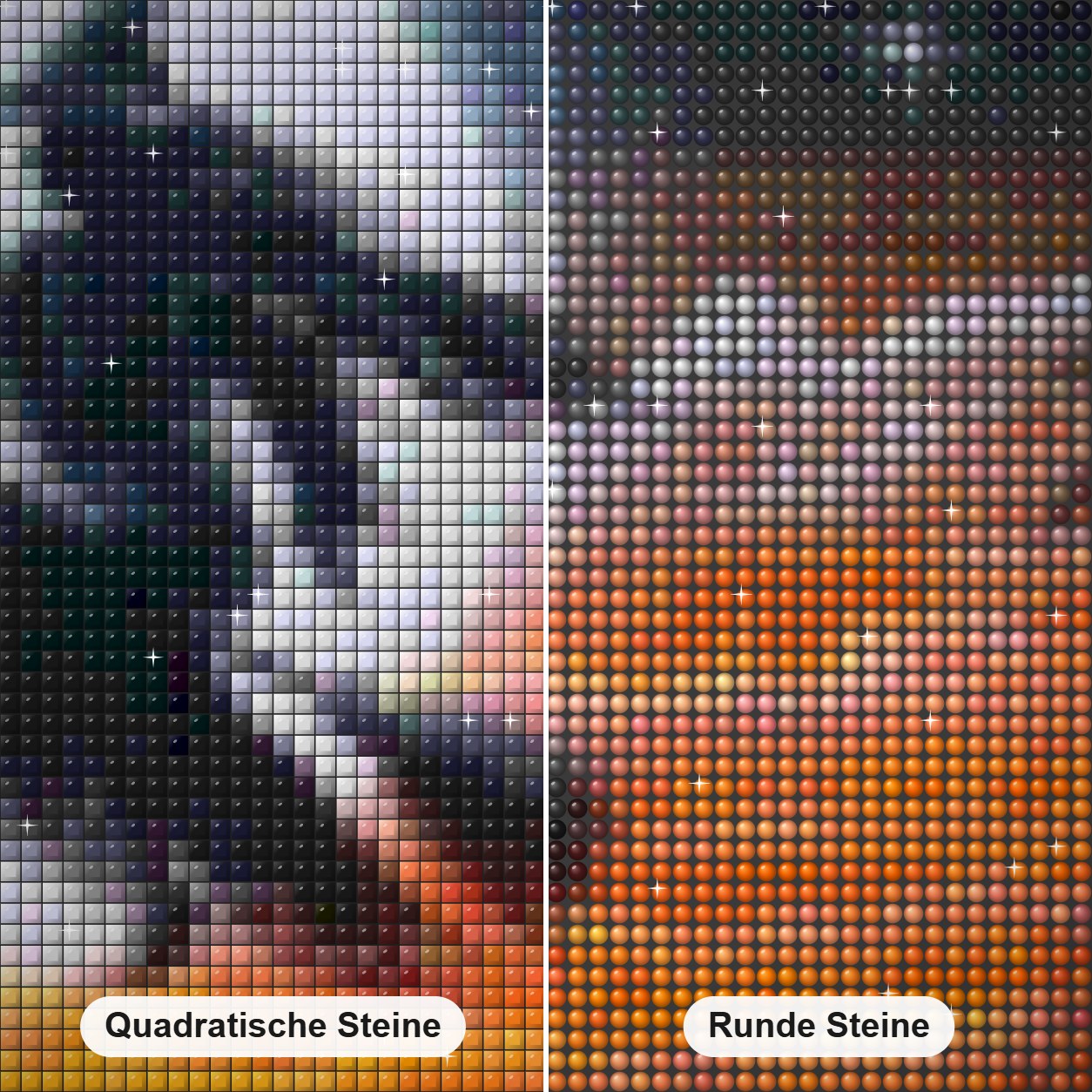 Zigeuner Hexe Diamond Painting Nahaufnahme mit quadratischen und runden Steinen