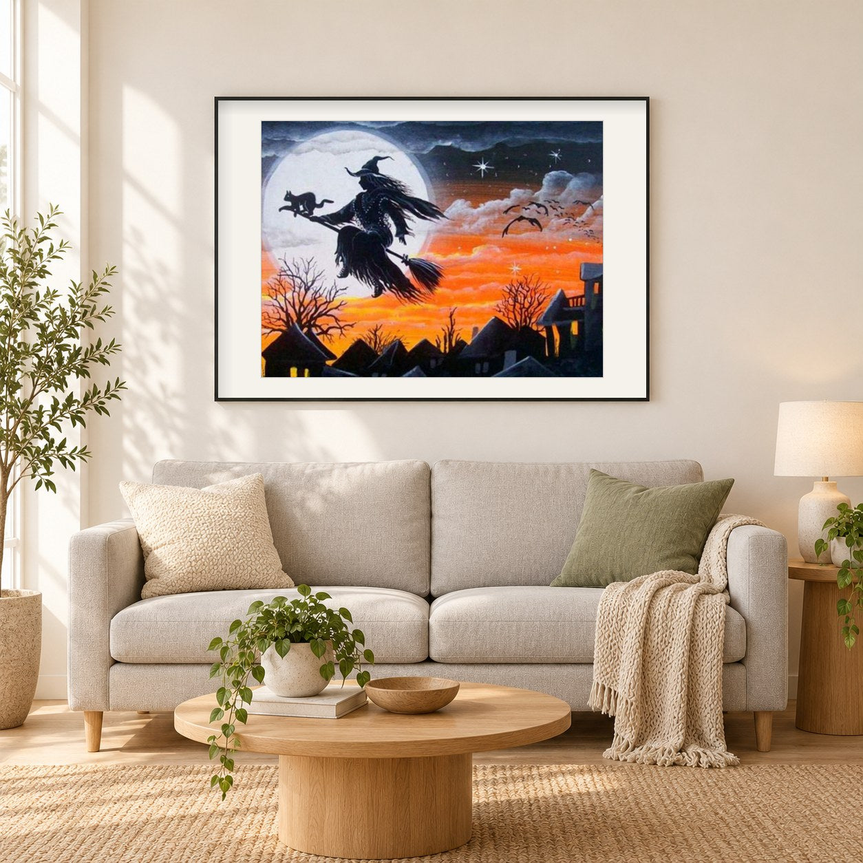 Zigeuner Hexe als gerahmtes Diamond Painting im Wohnzimmer