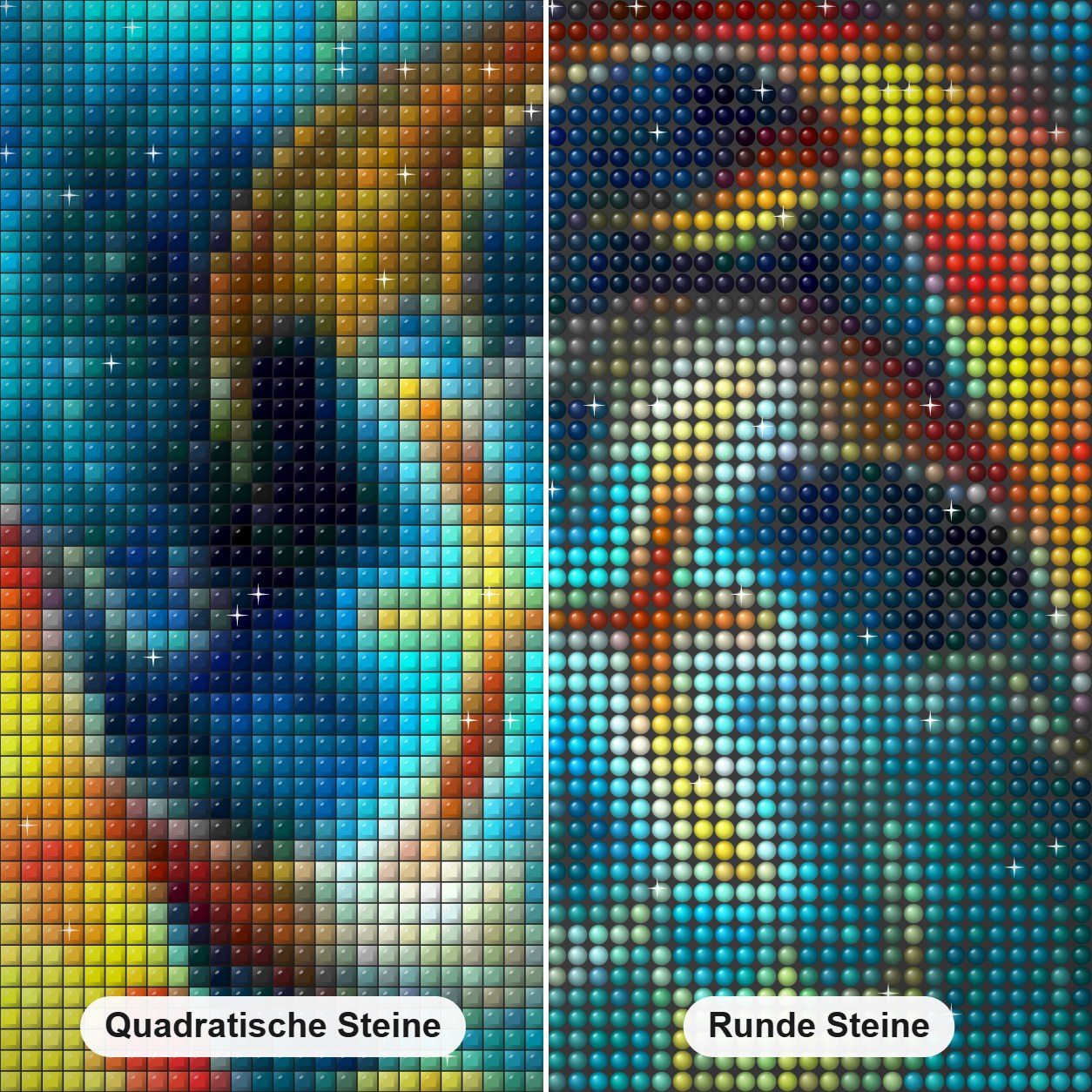Zodiac Pisces Diamond Painting Nahaufnahme mit quadratischen und runden Steinen