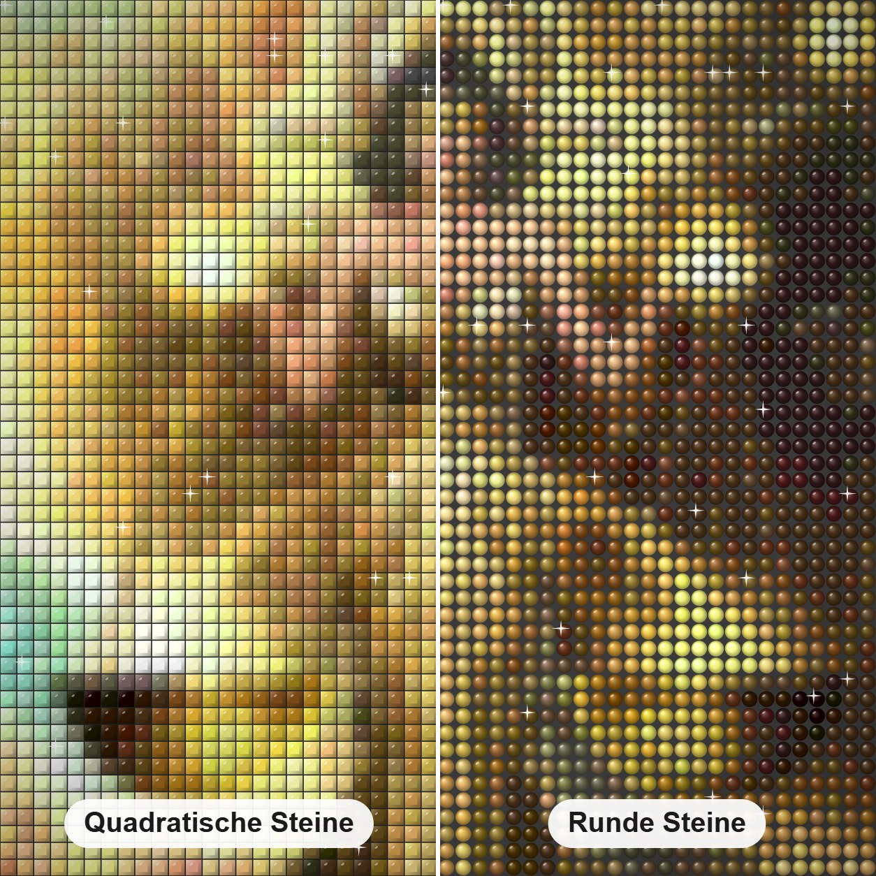 Zodiac Waage Diamond Painting Nahaufnahme mit quadratischen und runden Steinen