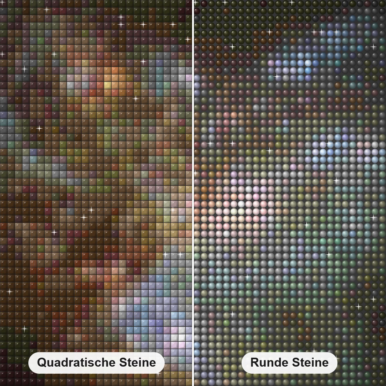 Zwei Galaxien verschmelzen Diamond Painting Nahaufnahme mit quadratischen und runden Steinen
