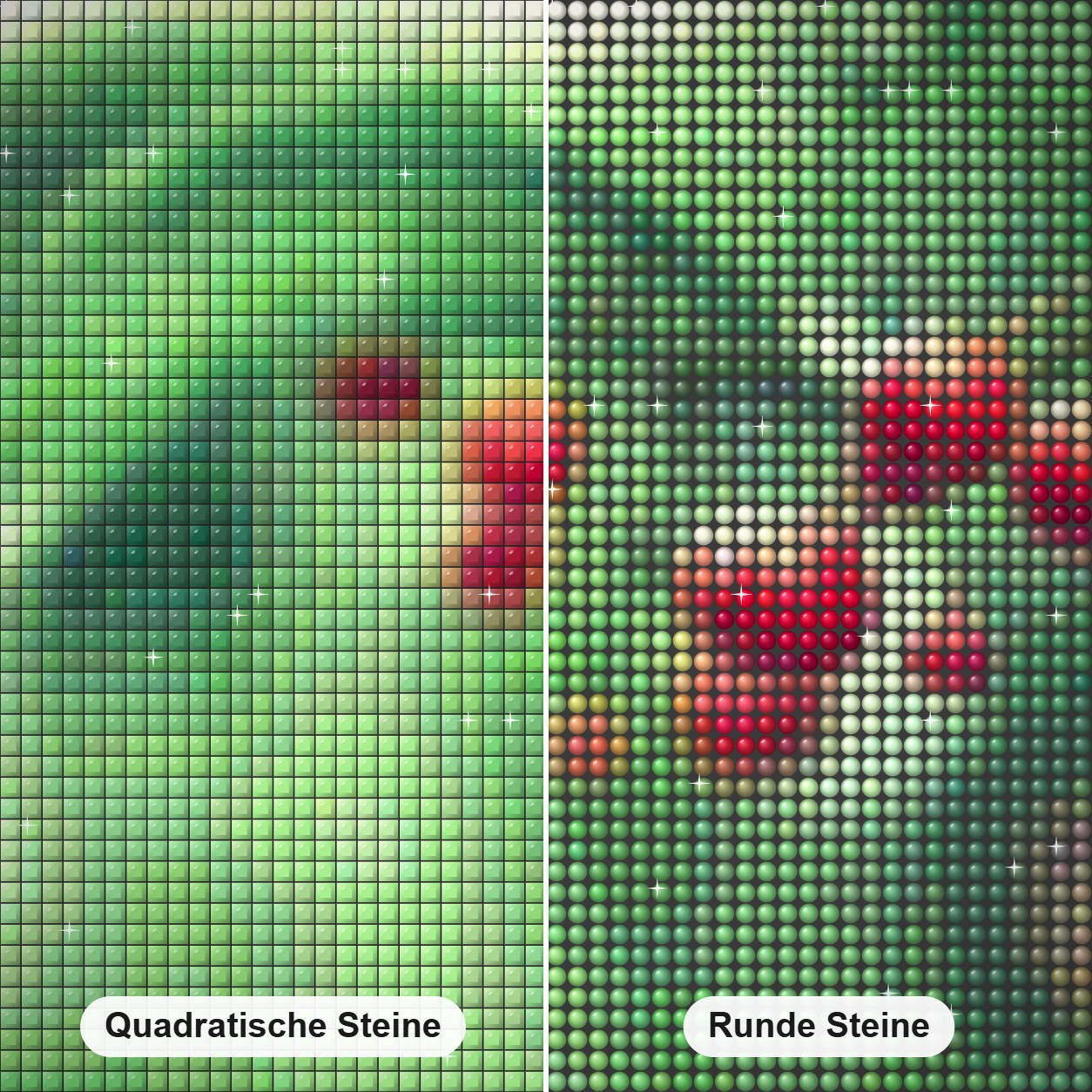 Zweig rote Beeren Blätter Diamond Painting Nahaufnahme mit quadratischen und runden Steinen