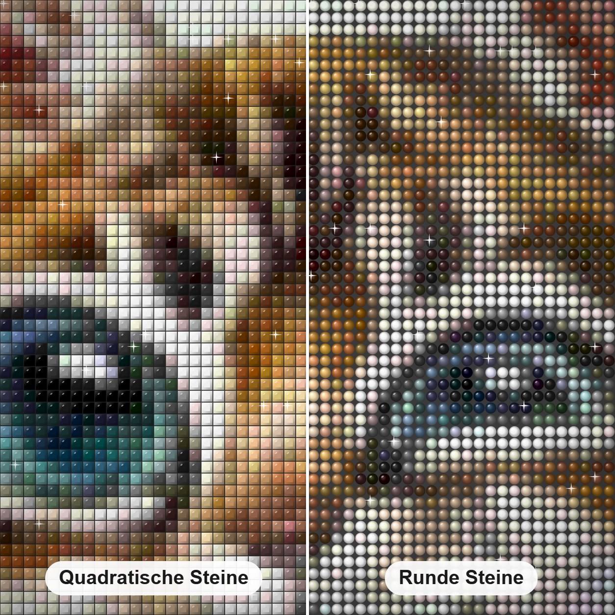 Zwinkernde Katze Diamond Painting Nahaufnahme mit quadratischen und runden Steinen