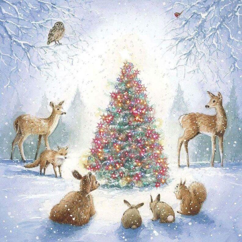 Tiere & Weihnachtsbaum - Diamond Painting