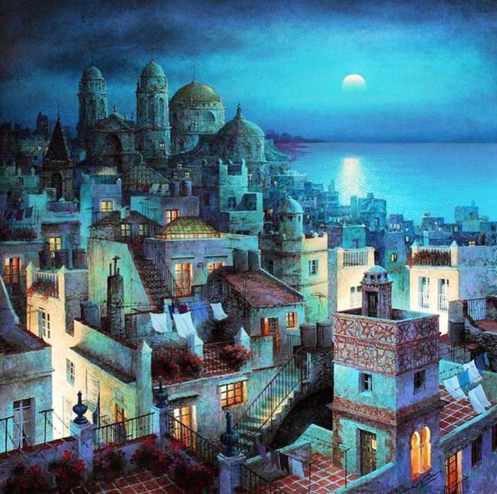 Schöne Stadtansicht bei Nacht - Diamond Painting