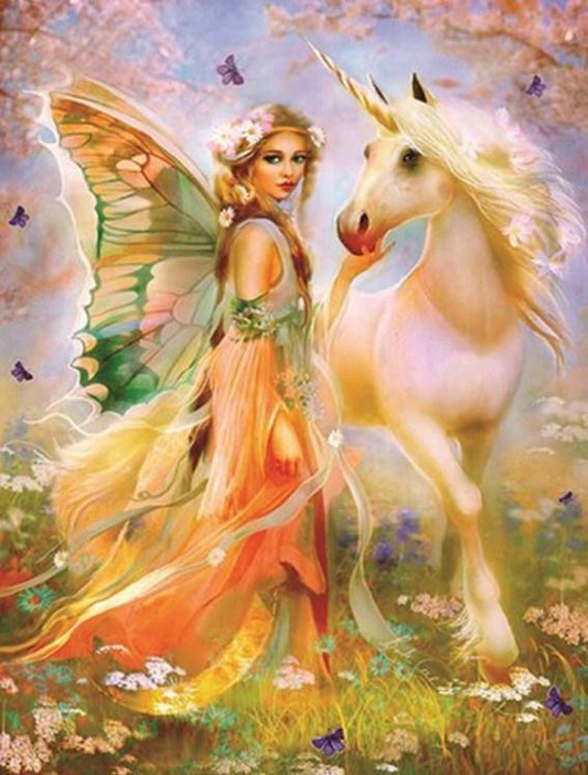 Schöne Fee mit Einhorn - Diamond Painting