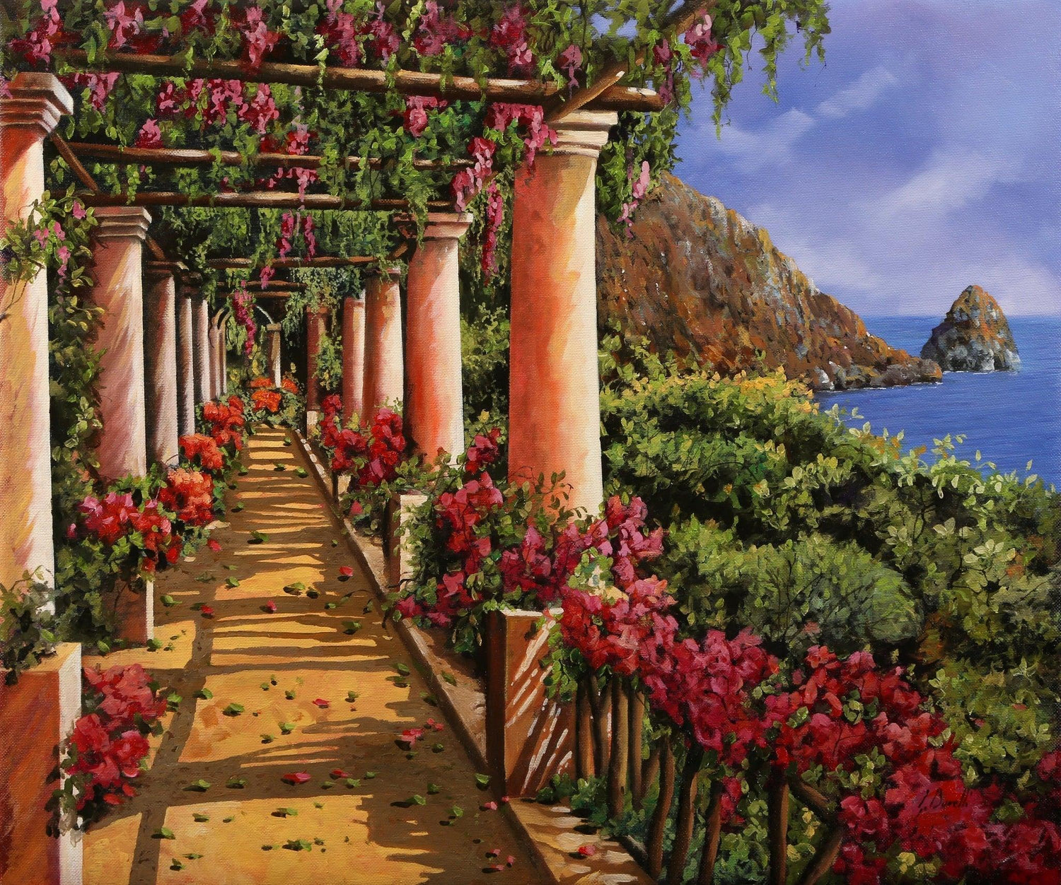 Bouganville über dem Meer - Kunst des Guido Borelli - Diamond Painting