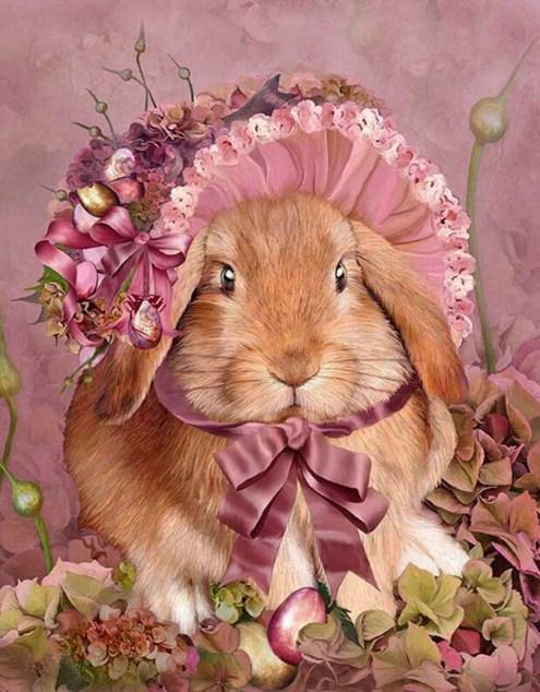 Hase mit Blumenhut - Diamond Painting