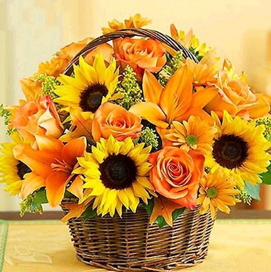Faszinierende Rosen und Sonnenblume - Diamond Painting