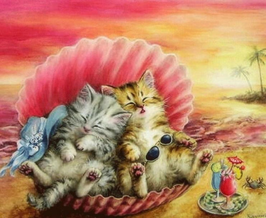 Katzen am Strand - Diamond Painting