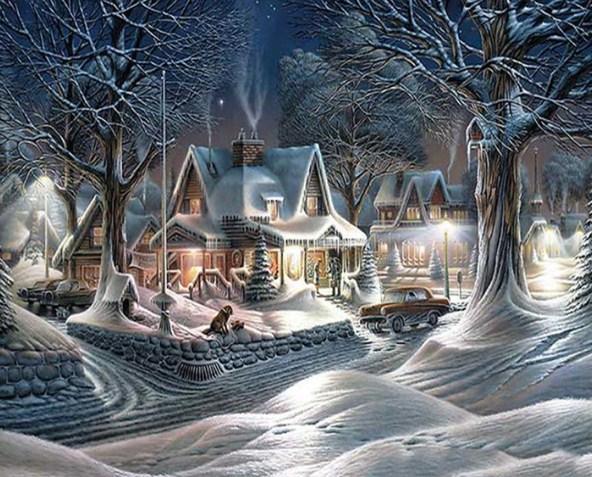 Weihnachtszeit Schneeszene. - Diamond Painting