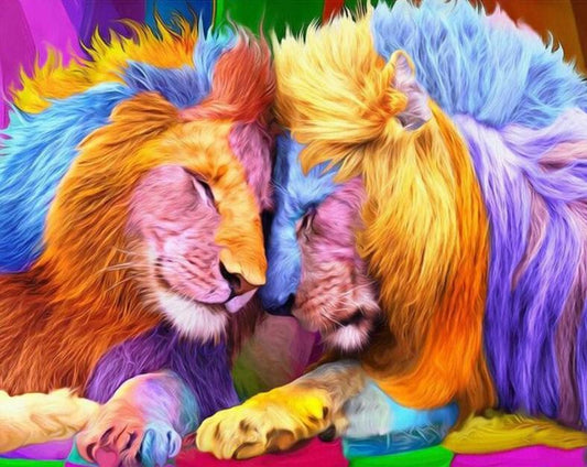 Bunter Löwe & Löwin - Diamond Painting