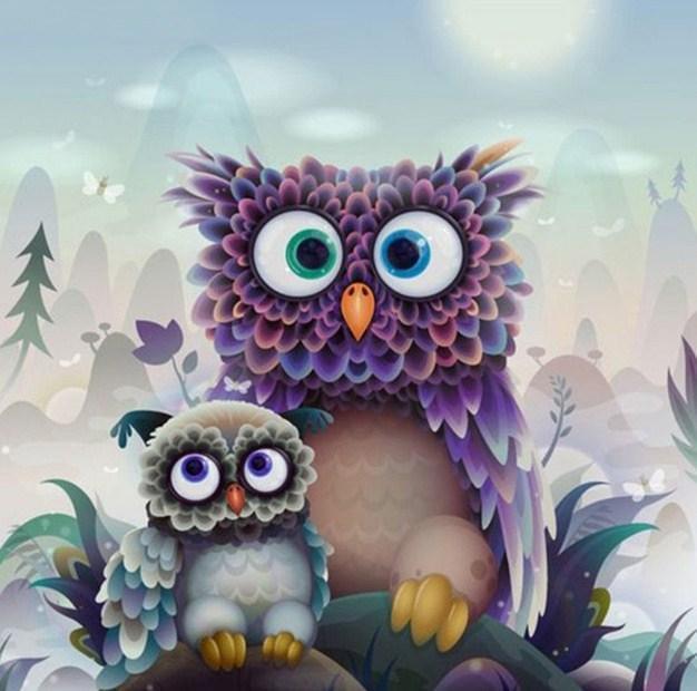 Nette Cartoon-Eulen - Diamond Painting