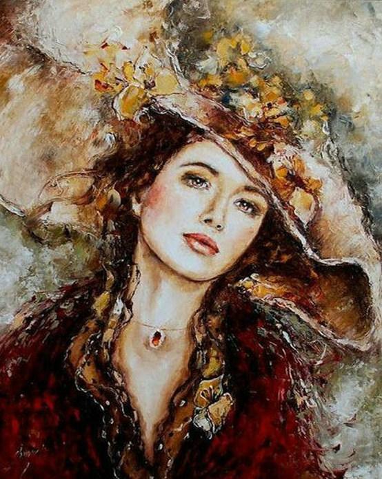 Mädchen im schönen Hut - Malen Sie mit Diamanten - Diamond Painting
