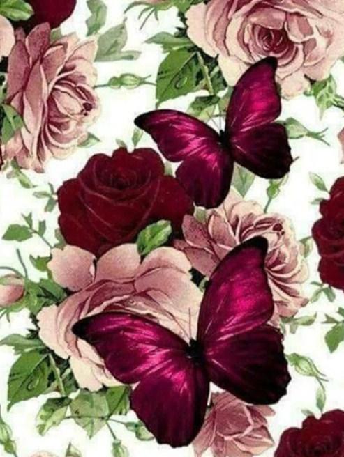 Wunderschöne Schmetterlinge & Rosen - Diamond Painting