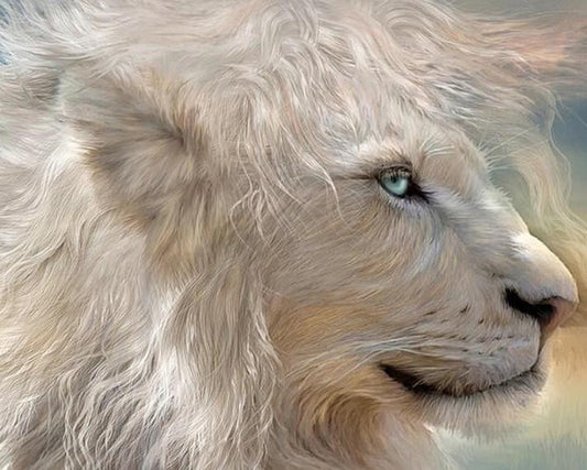 Wunderschöner weißer König der Löwen - Diamond Painting