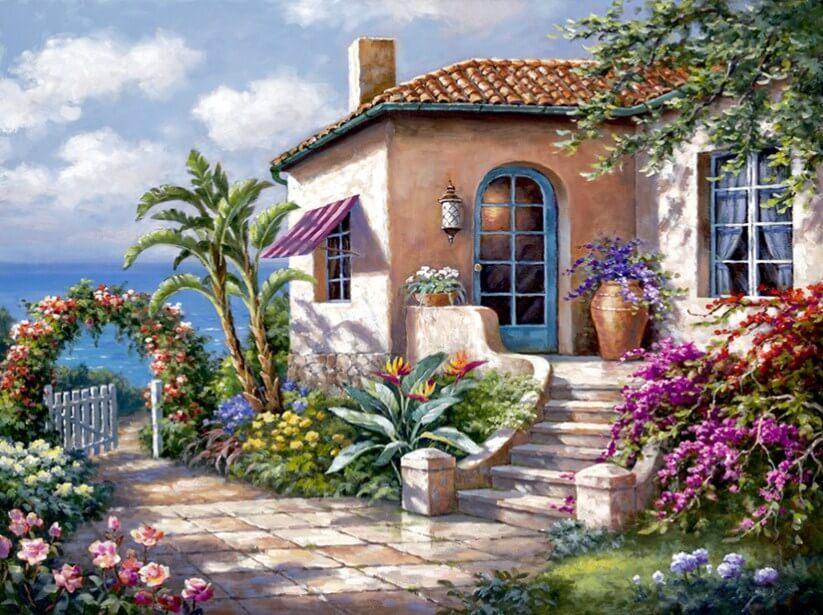Haus mit Garten am Meer - Diamond Painting