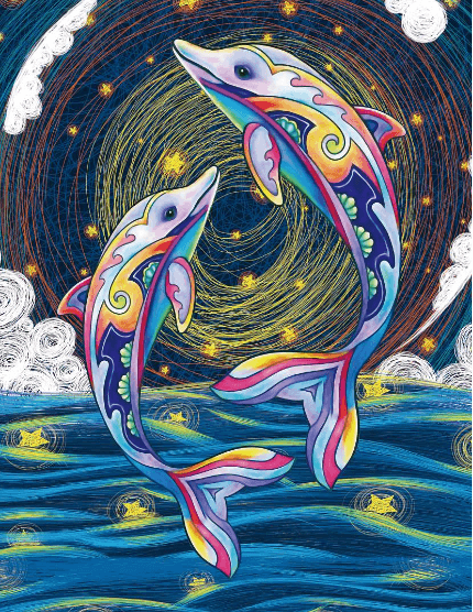 Glückliche Delfine leuchten im Dunkeln - Diamond Painting