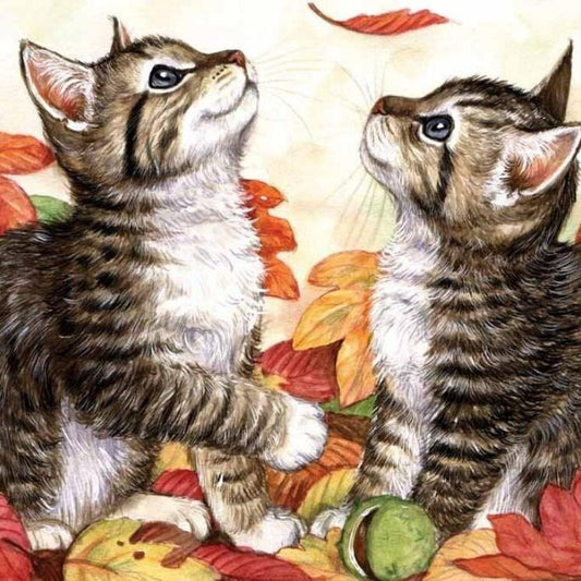 Kätzchen & Herbstlaub - Diamond Painting