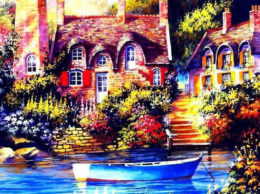 Haus am See & Boot - Diamond Painting