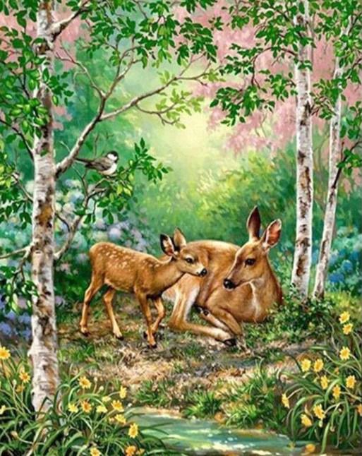 Mutter Hirsch mit Baby Diamond Painting - Diamond Painting