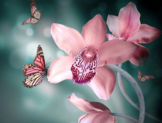 Orchideen und Schmetterlinge Diamond Painting - Diamond Painting