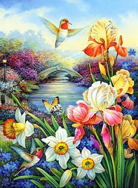 Paar Kolibris & Blumen - Diamond Painting