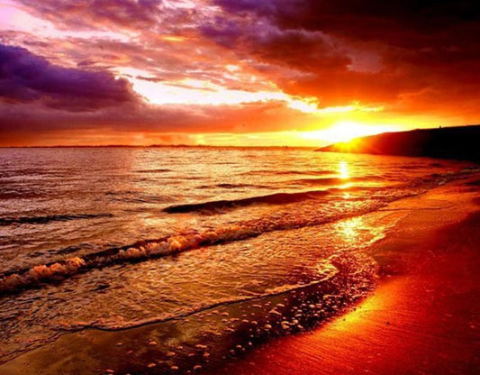 Meereswellen und Sonnenuntergang - Diamond Painting