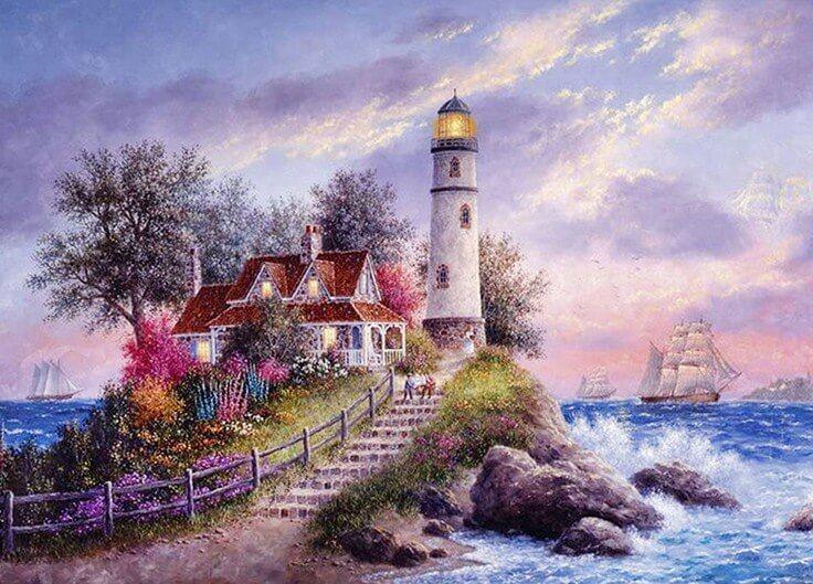Leuchtturm am Meer Diamond Painting - Diamond Painting