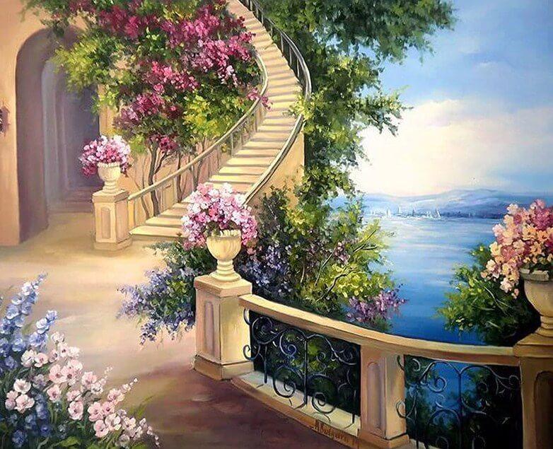 Leichte Villa am Meer Treppe - Diamond Painting