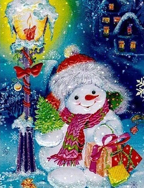 Schneemann feiert Weihnachten - Diamond Painting