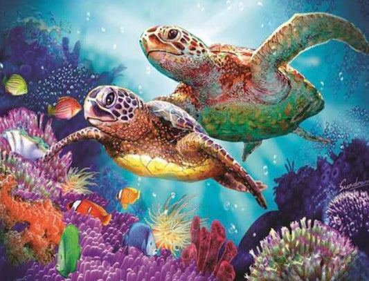 Schildkrötenpaar - Malen nach Diamanten - Diamond Painting