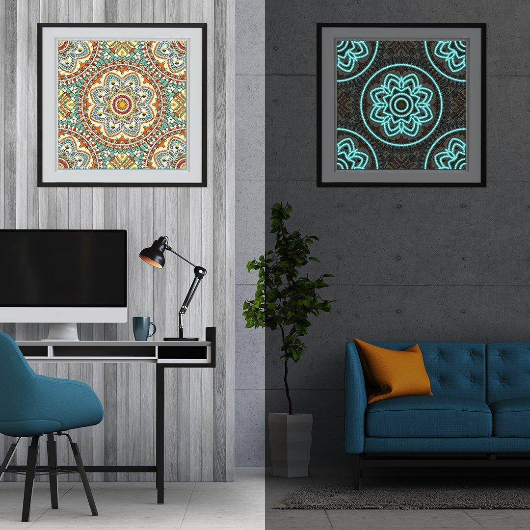 Bunte Mandala Leuchtet im Dunkeln Diamond Painting - Diamond Painting