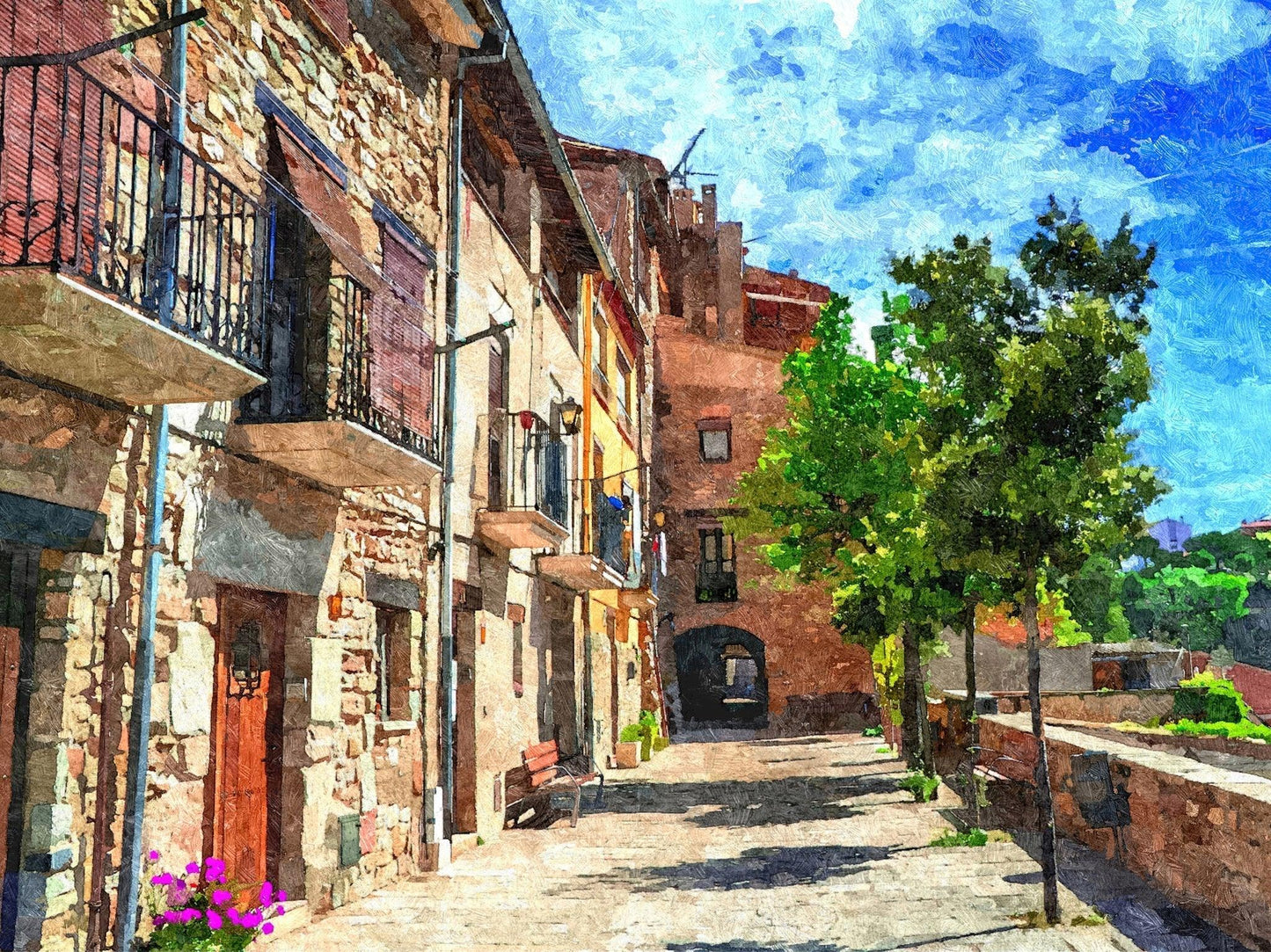 Bunte Dorfstraße - Kunst des Denise Dundon - Diamond Painting
