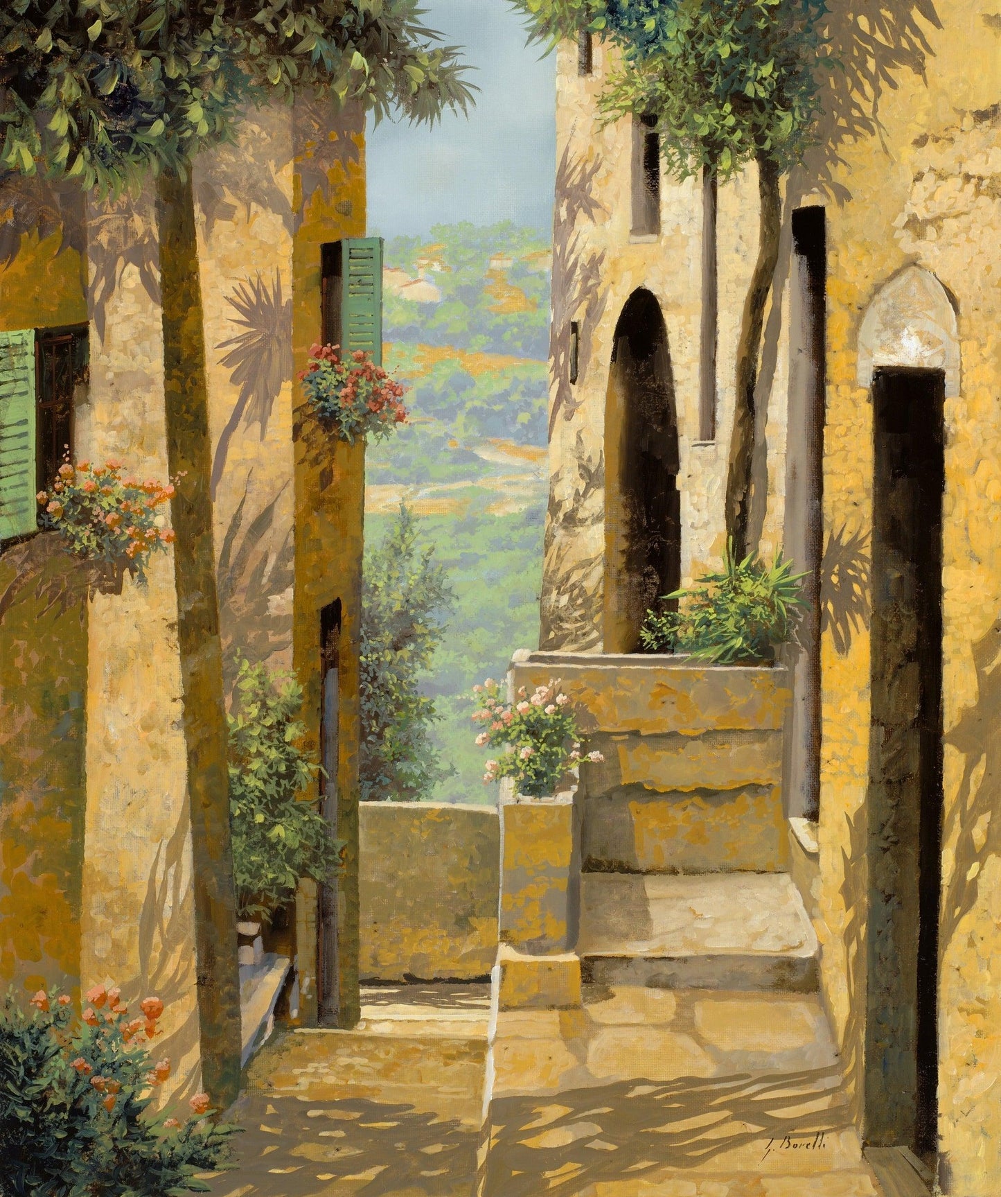 Schmale Straße in St. Paul de Vence - Kunst des Guido Borelli - Diamond Painting