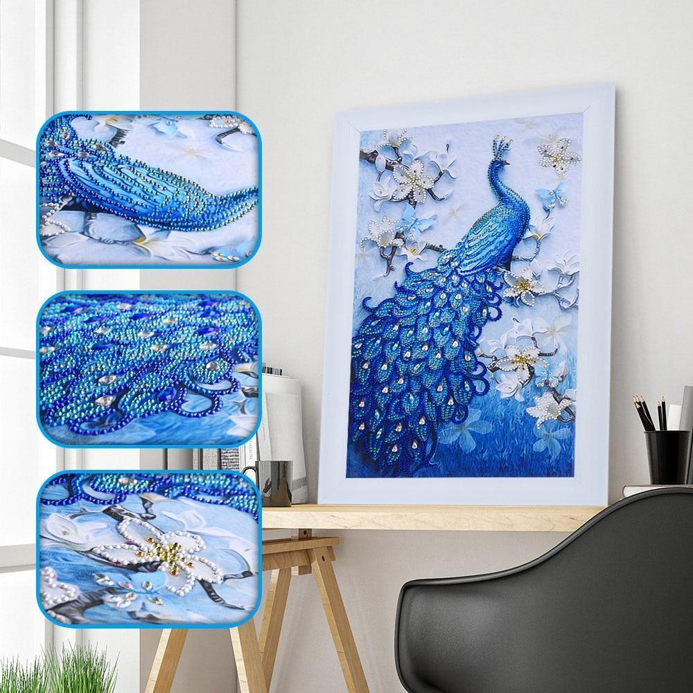 Blauer Pfau - Spezial Shaped Diamond Painting - Diamond Painting