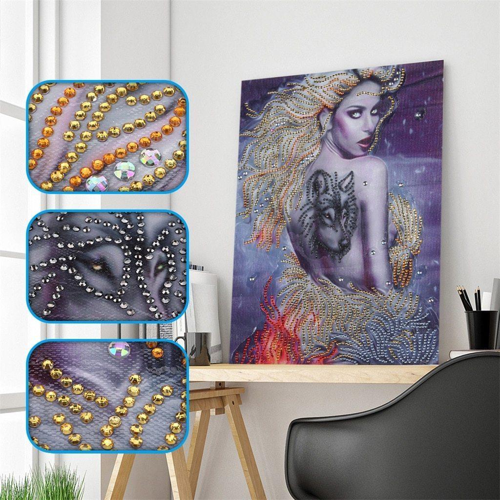 Mädchen mit Wolf Tattoo - Spezial Diamond Painting - Diamond Painting