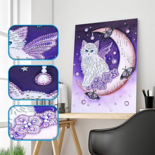 Katze am Mond - Spezial Diamond Painting - Diamond Painting