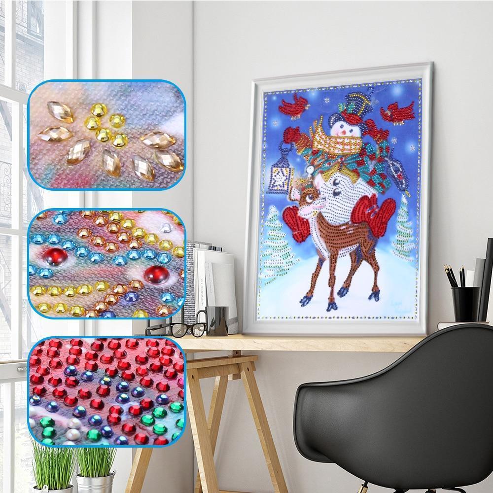 Schneemann und Hirsch - Spezial Diamond Painting - Diamond Painting