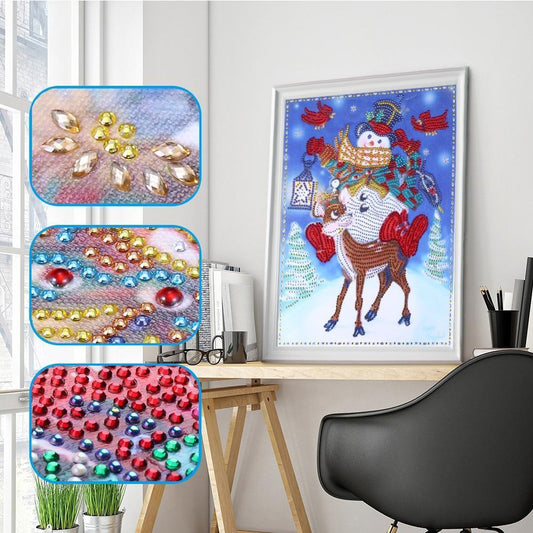 Schneemann und Hirsch - Spezial Diamond Painting - Diamond Painting