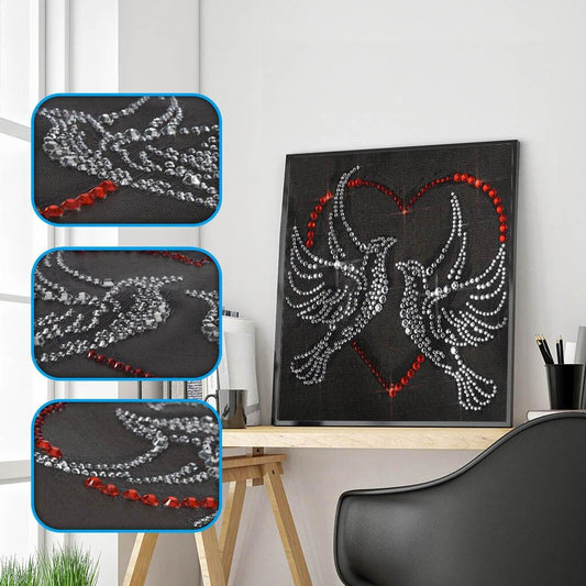 Glänzende Herztauben - Spezial Diamond Painting - Diamond Painting
