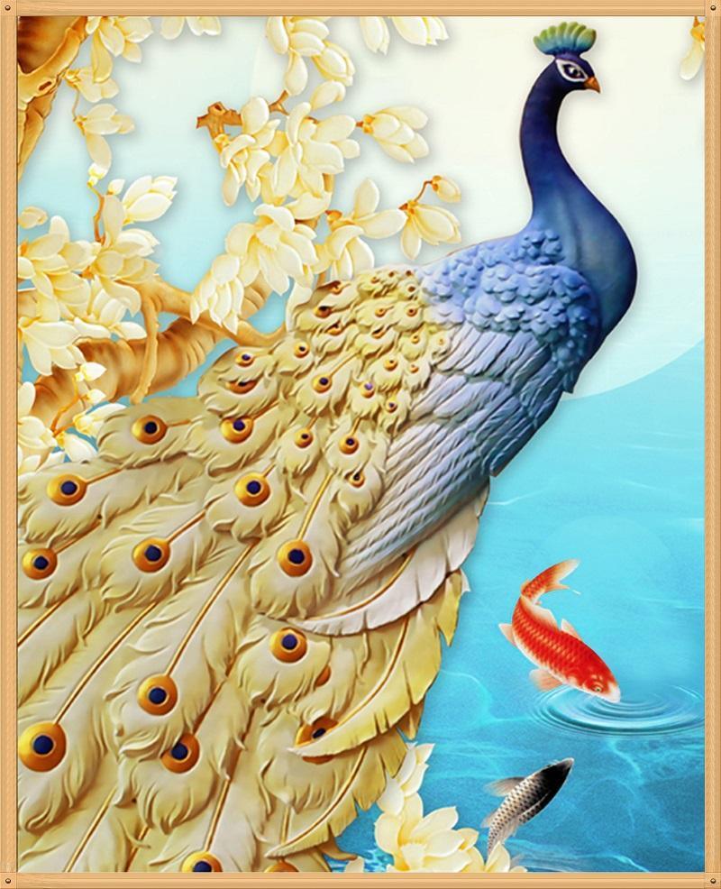 Goldener Feder pfau - Spezial Diamond Painting - Diamond Painting