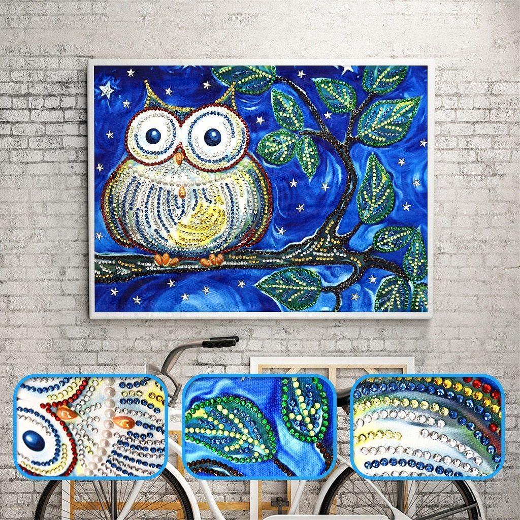 Eule mit großen Augen - Spezial Diamond Painting - Diamond Painting