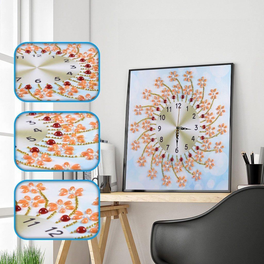 Blumen-Wanduhr - Spezial Diamond Painting - Diamond Painting
