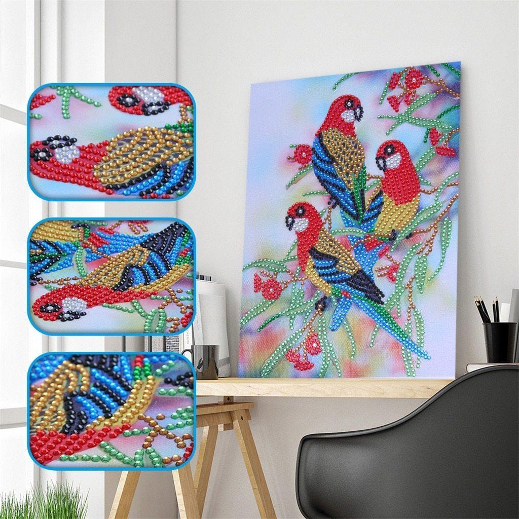 Papageien am Baum - Spezial Diamond Painting - Diamond Painting