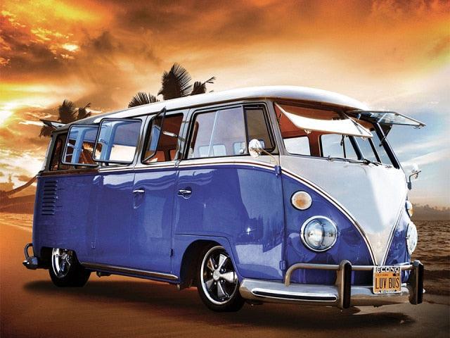 Volkswagen Typ 2 Minibus - Farbe mit Diamanten - Diamond Painting