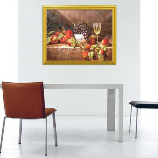 Früchte auf dem Tisch mit Weinglas DIY Diamond Painting - Diamond Painting