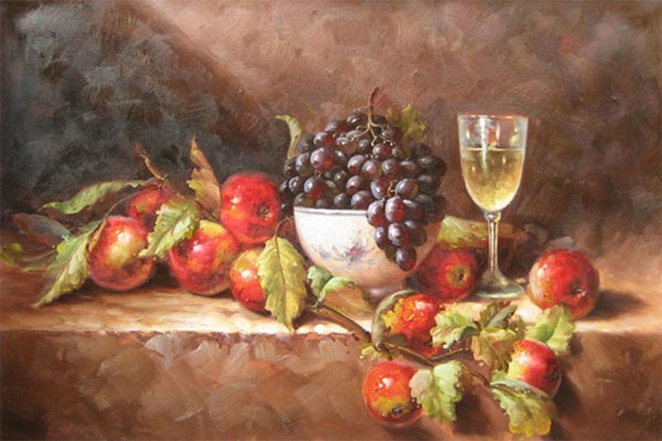 Früchte auf dem Tisch mit Weinglas DIY Diamond Painting - Diamond Painting